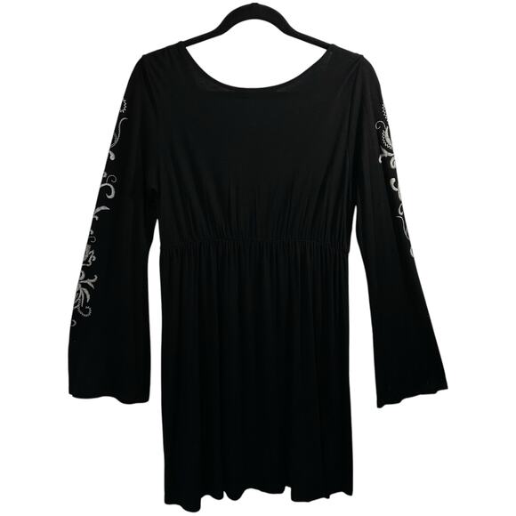 Crimson Ivy Babydoll Short Dress Sz L Deep V Neck Graphic Print Y2K Stretchy - Picture 11 of 11